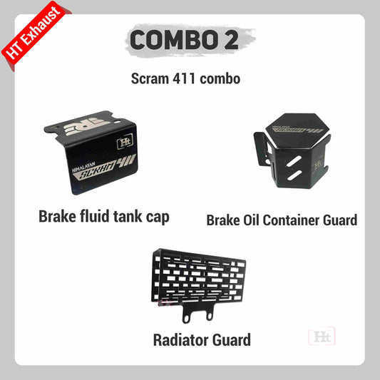 COMBO 2 SCRAM 411 Brake Fluid Cap + Brake Oil Container Guard + Radiator Guard – HT EXHAUST