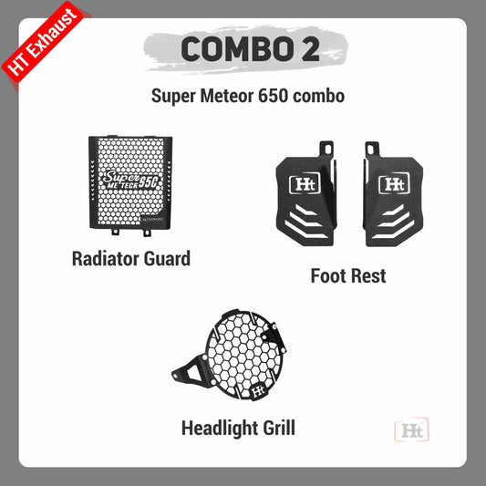 COMBO 2 Super Meteor 650 Radiator Guard + Foot Rest + Headlight Grill – HT EXHAUST