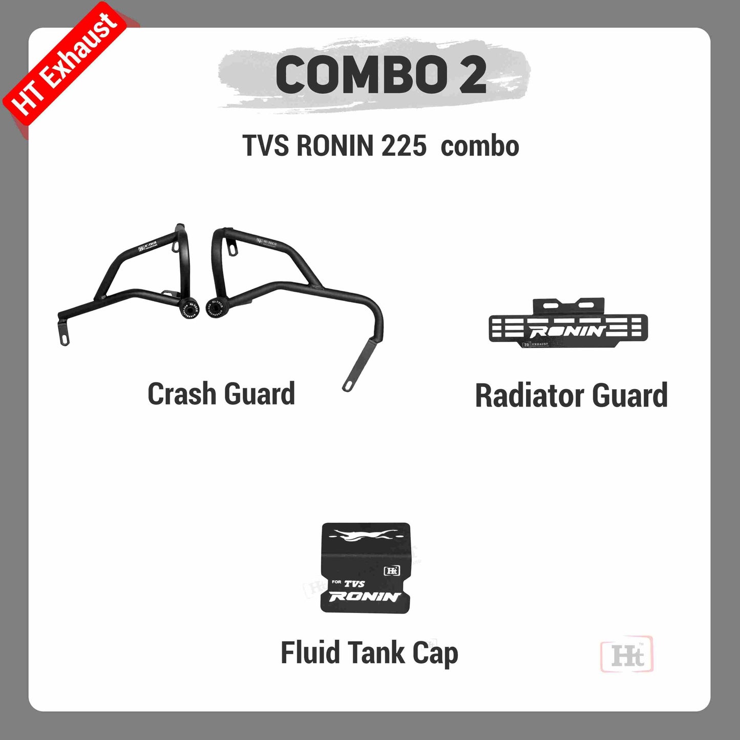 COMBO 2 TVS RONIN 225 Crash Guard + Radiator Guard + Fluid Tank  Cap – HT EXHAUST