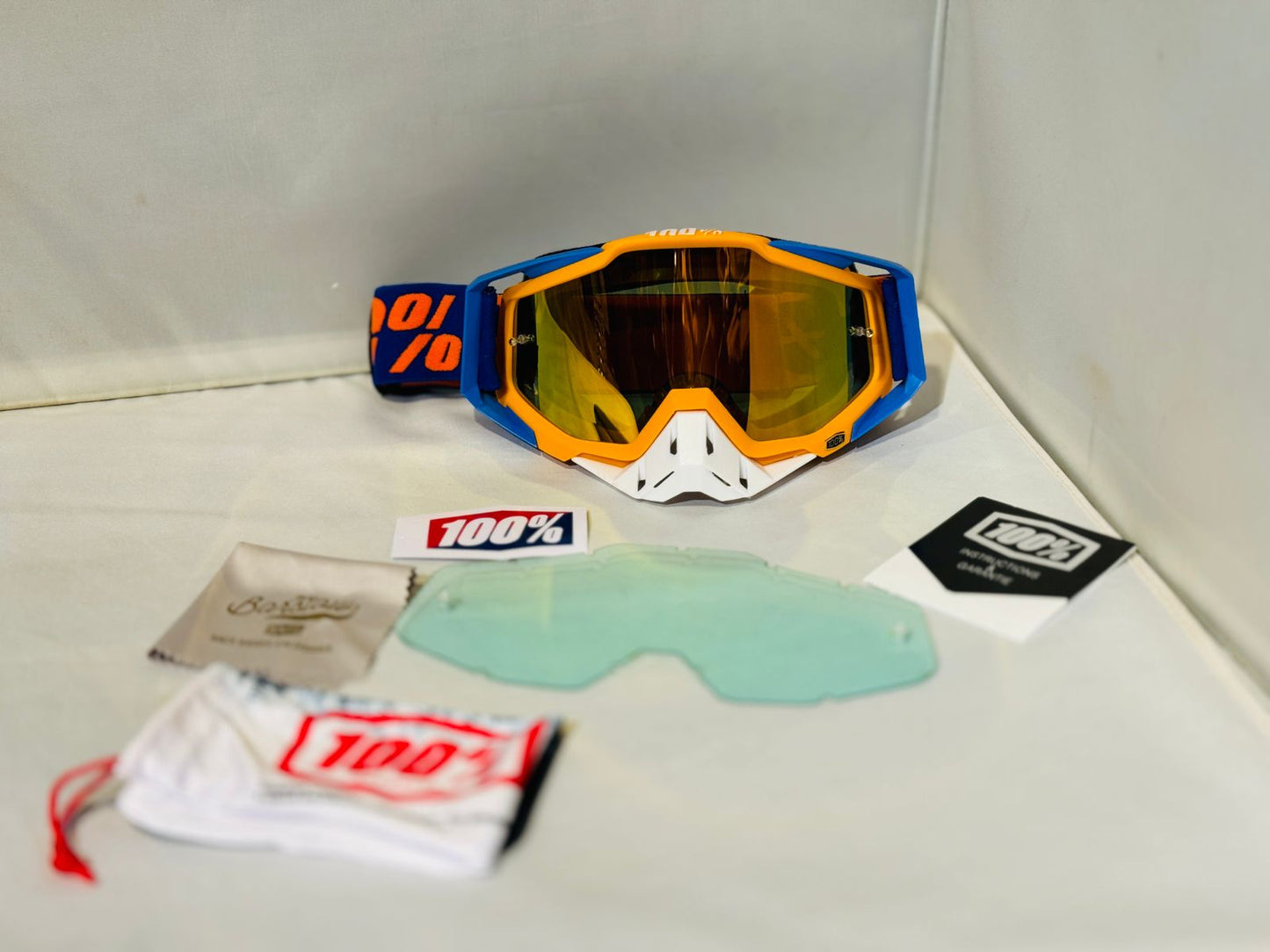 100% The Racecraft Orange Lens MX Goggle – Orange Blue White - 1 YEAR WARRANTY