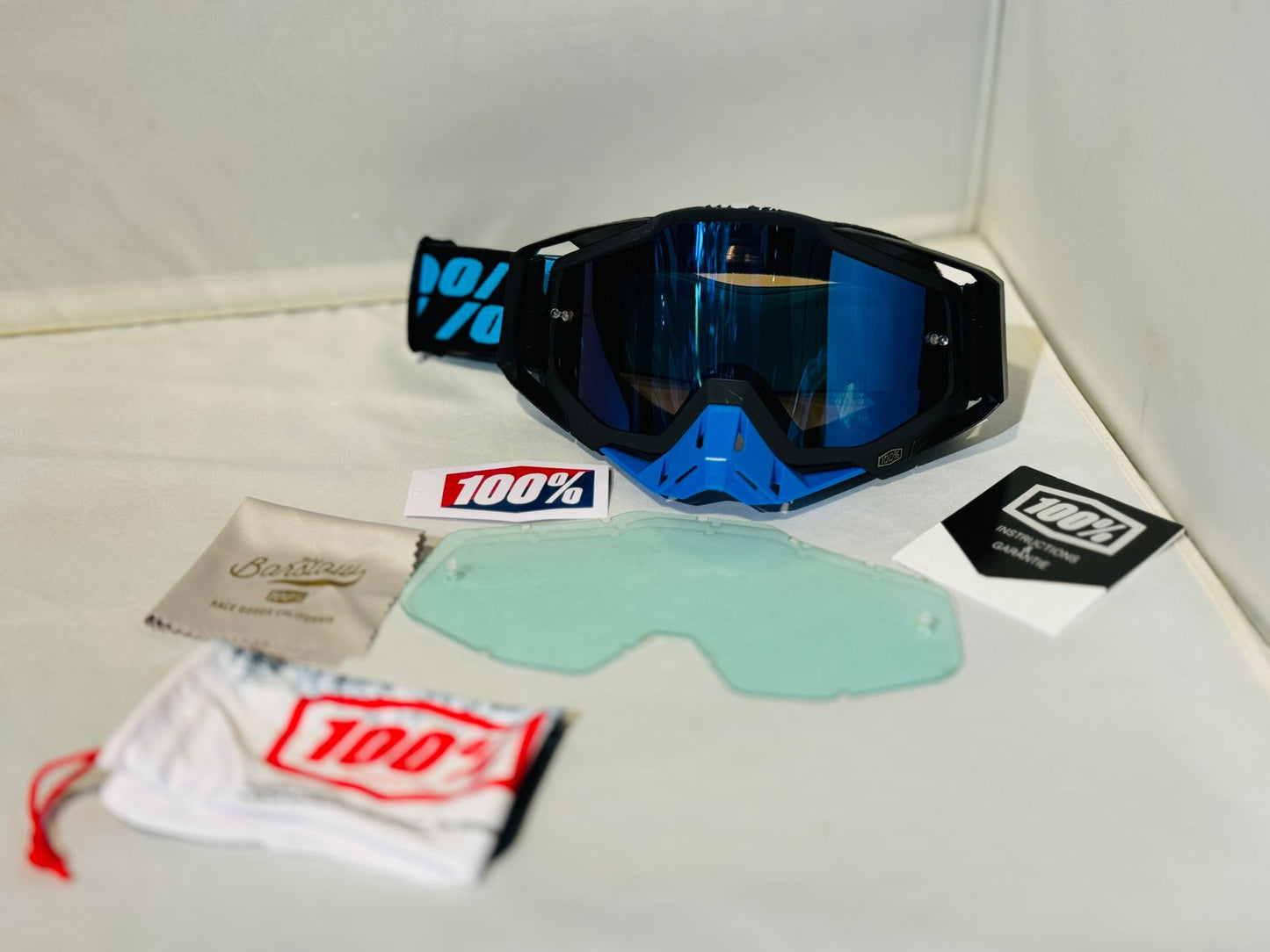 100% The Racecraft BLACK BLUE TINT Lens MX Goggle - 1 YEAR WARRANTY