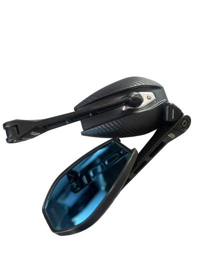 Napoleon anti glare carbon fiber oval shaped mirrors long stem (pair) for all motorcycles and scooters - aluminium