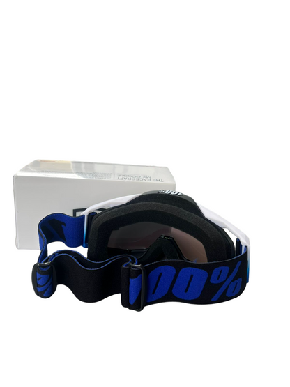 100% The Motocross & Mountain Biking  MX Goggle –BLUE WHITE BLACK TINTED