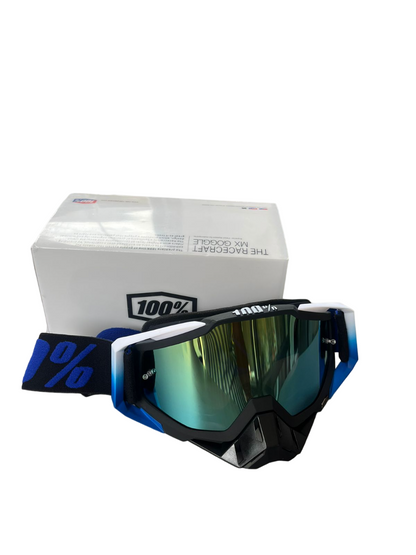 100% The Motocross & Mountain Biking  MX Goggle –BLUE WHITE BLACK TINTED