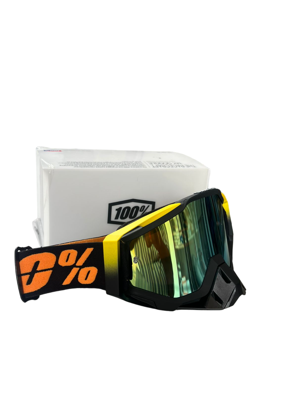 100% The Motocross & Mountain Biking  MX Goggle –YELLOW BLACK ORANGE TINTED