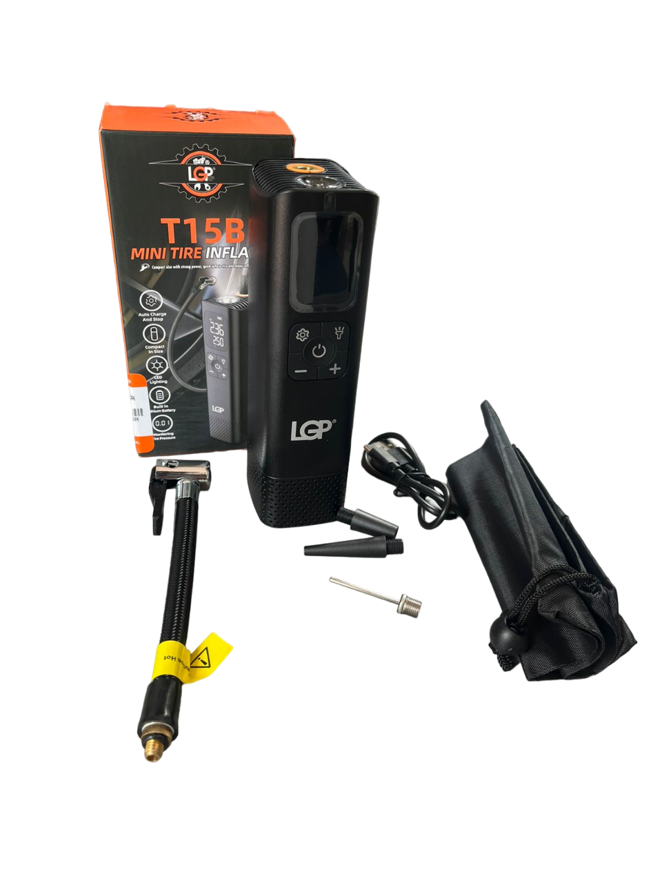 LGP T15B Smart Tyre Inflator Portable Air Compressor - 150 PSI Portable Air Pump with Accurate LED Tyre Pressure Display, Fast Inflation for Vehicles, Motorcycle, Bikes Tires, Car ,Balls, Swimming Ring - 1 YEAR WARRANTY