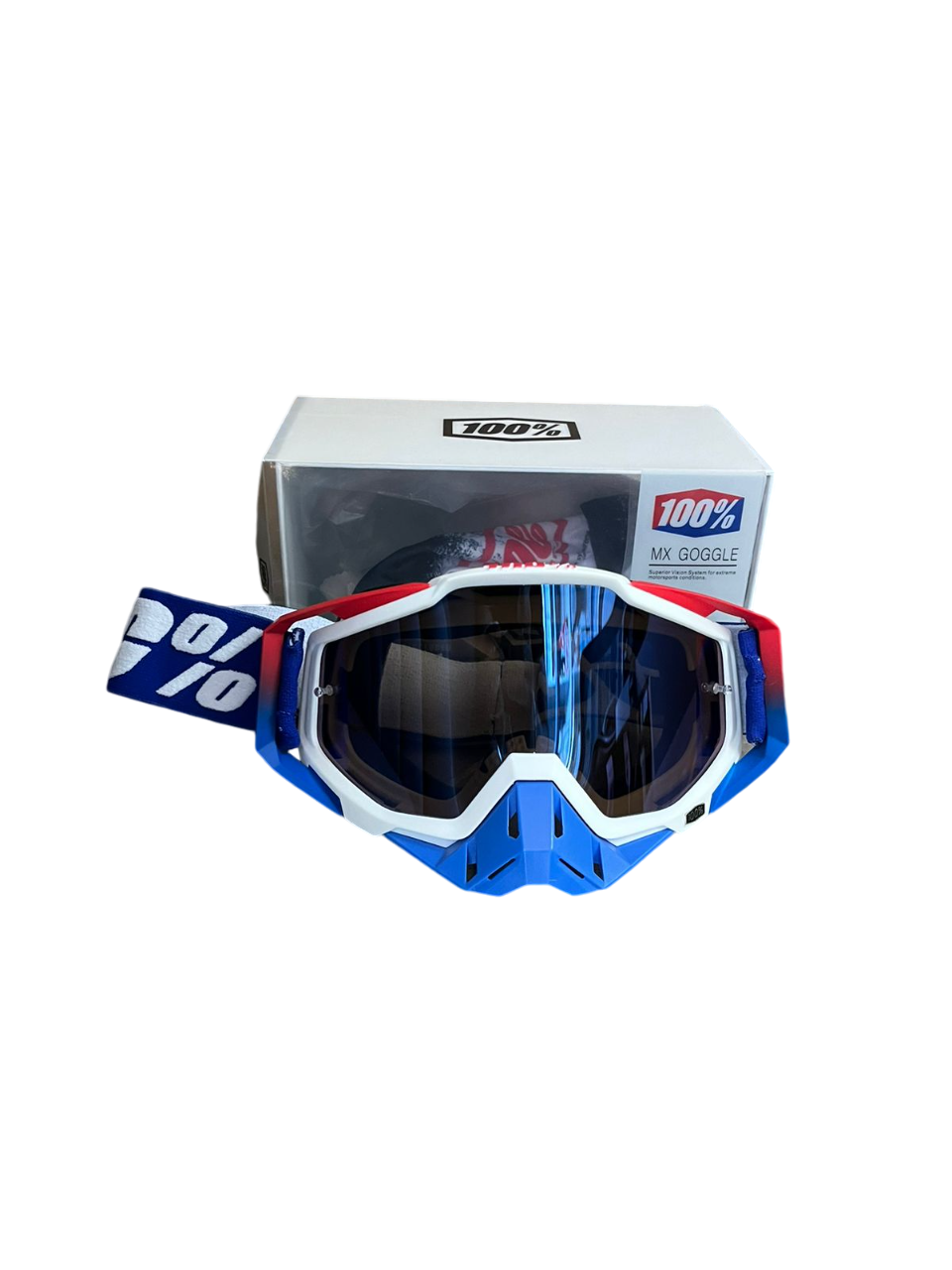 100% Goggles Full blue white tint red - 1 YEAR WARRANTY