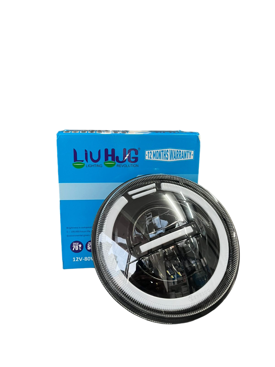 LIU HJG Halo minus Headlight with ring light  12v - 80V ( 7 inches ) compatible for royal enfield , mahindra thar , gypsy , harley davidson