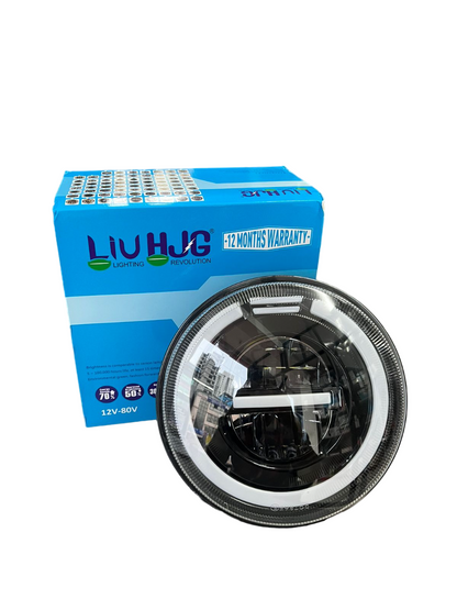 LIU HJG Halo minus Headlight with ring light  12v - 80V ( 7 inches ) compatible for royal enfield , mahindra thar , gypsy , harley davidson