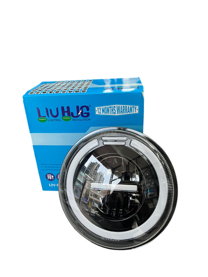 LIU HJG Halo minus Headlight with ring light  12v - 80V ( 7 inches ) compatible for royal enfield , mahindra thar , gypsy , harley davidson