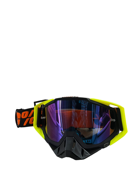 100% MX Goggles Black yellow orange with purple tint - 1 YEAR WARRANTY