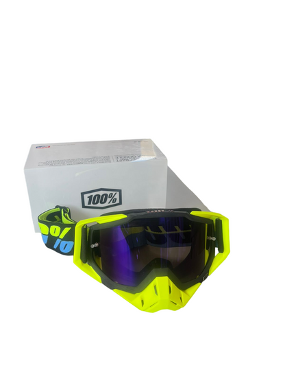 100% MX Goggles neon black blue tinted - 1 year warranty