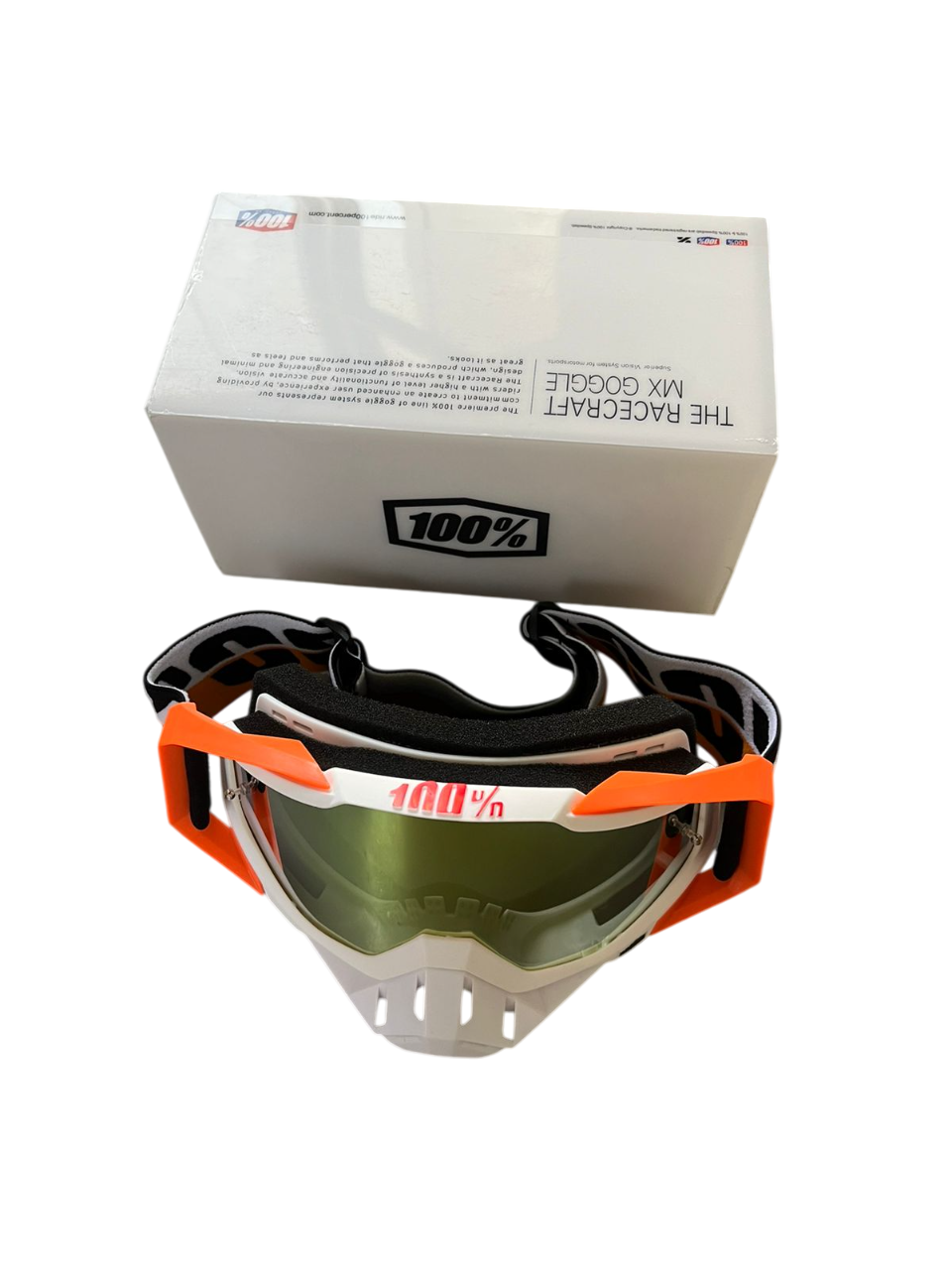 100% Motocross Goggles Orange white black - 1 YEAR WARRANTY