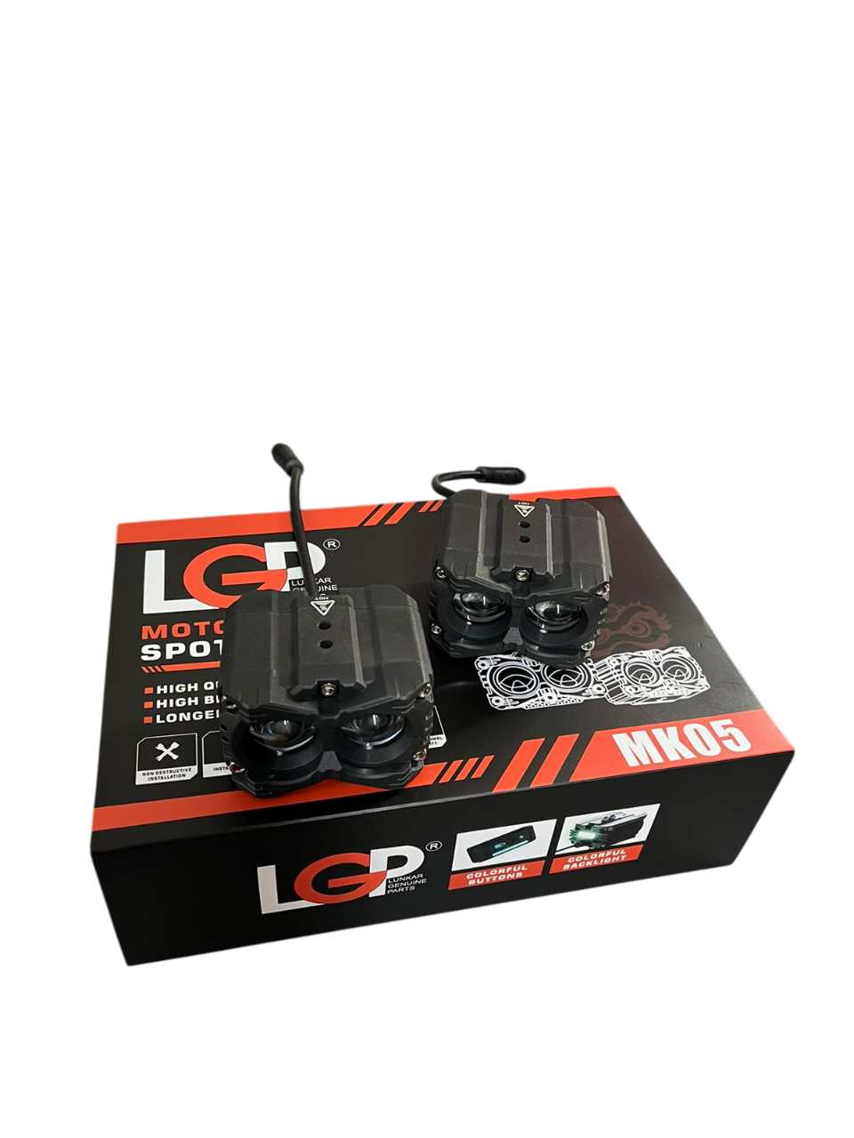 MK05 Spotlight IP67 waterproof auxiliary lights with with harness compatible for all motorcycles and cars - premium by LGP (1 year warranty)