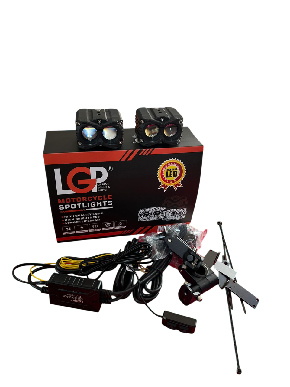 MK05 Spotlight IP67 waterproof auxiliary lights with with harness compatible for all motorcycles and cars - premium by LGP (1 year warranty)