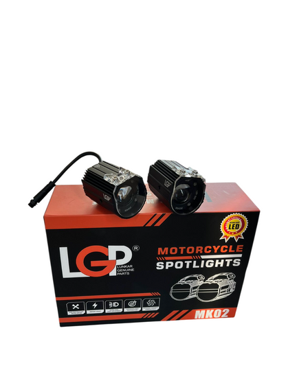 MK02 Spotlight IP67 waterproof auxiliary lights with with harness compatible for all motorcycles and cars - premium by LGP (1 year warranty)