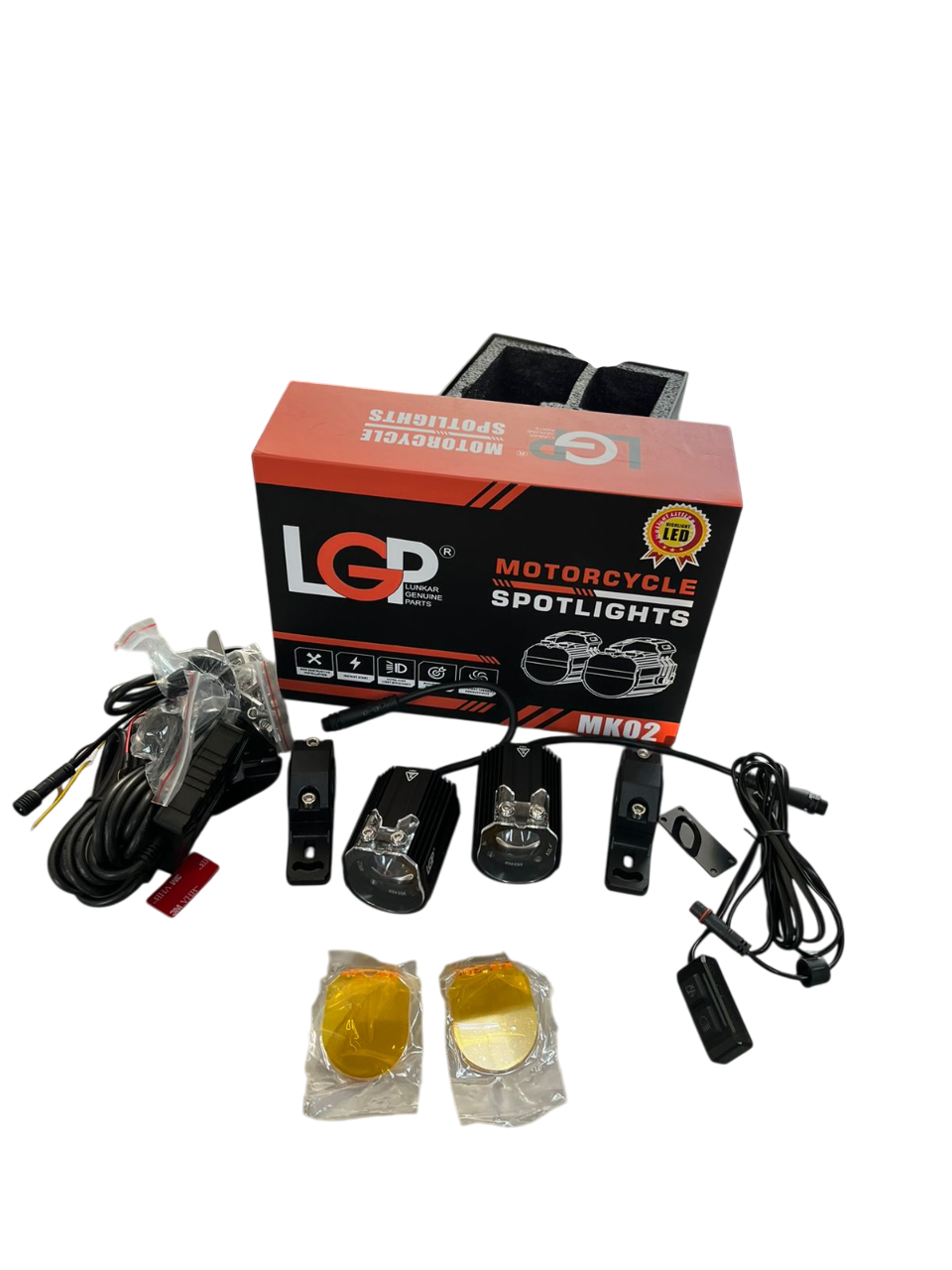 MK02 Spotlight IP67 waterproof auxiliary lights with with harness compatible for all motorcycles and cars - premium by LGP (1 year warranty)