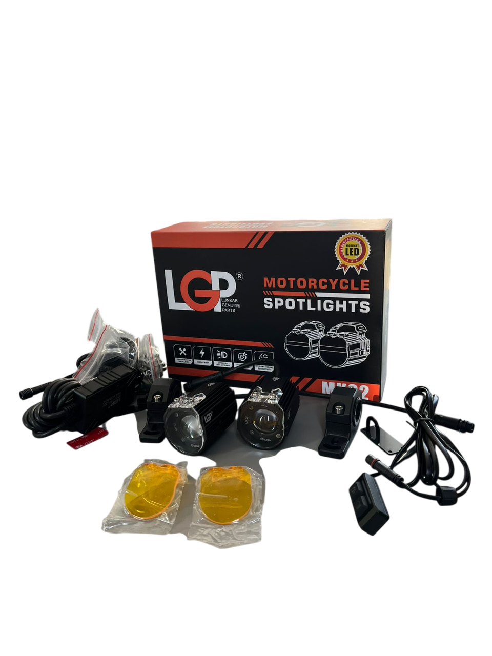 MK02 Spotlight IP67 waterproof auxiliary lights with with harness compatible for all motorcycles and cars - premium by LGP (1 year warranty)