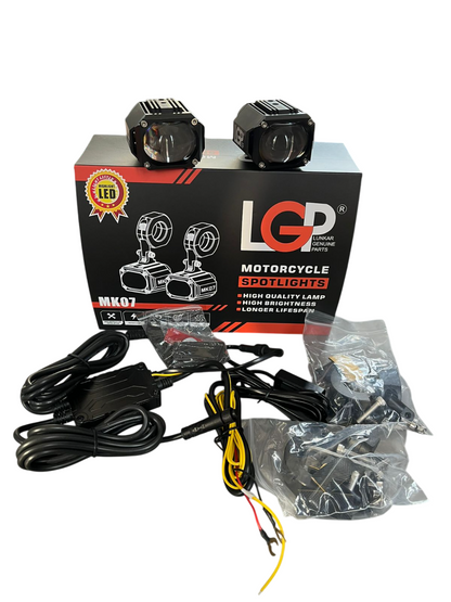 MK07 Spotlight IP67 waterproof auxiliary lights with with harness compatible for all motorcycles and cars - premium by LGP (1 year warranty)