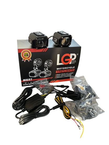 MK07 Spotlight IP67 waterproof auxiliary lights with with harness compatible for all motorcycles and cars - premium by LGP (1 year warranty)