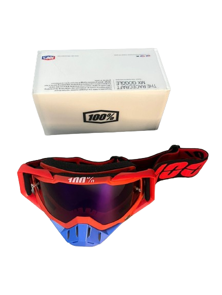 100% The Motocross & Mountain Biking  MX Goggle – Red and Blue tinted - 1 YEAR WARRANTY