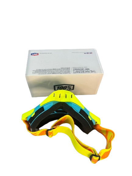 100% The Motocross & Mountain Biking  MX Goggle – Yellow and skyblue (plain tint) - 1 YEAR WARRANTY