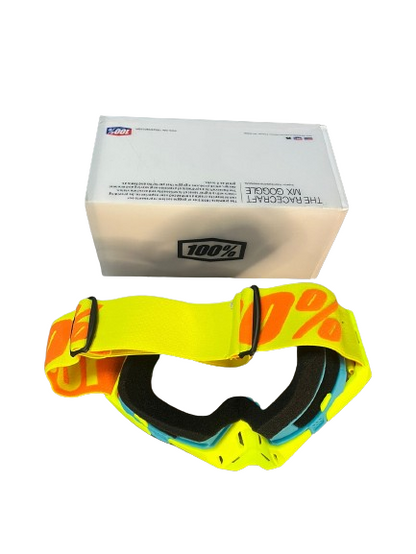 100% The Motocross & Mountain Biking  MX Goggle – Yellow and skyblue (plain tint) - 1 YEAR WARRANTY