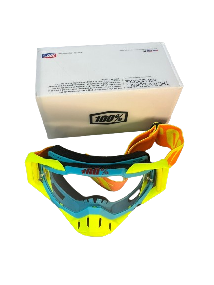 100% The Motocross & Mountain Biking  MX Goggle – Yellow and skyblue (plain tint) - 1 YEAR WARRANTY