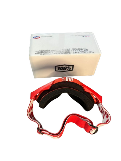 100% The Motocross & Mountain Biking  MX Goggle – Red and white (plain tint) - 1 YEAR WARRANTY