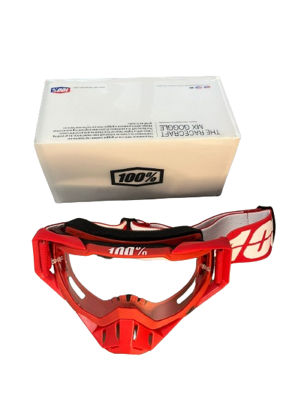 100% The Motocross & Mountain Biking  MX Goggle – Red and white (plain tint) - 1 YEAR WARRANTY