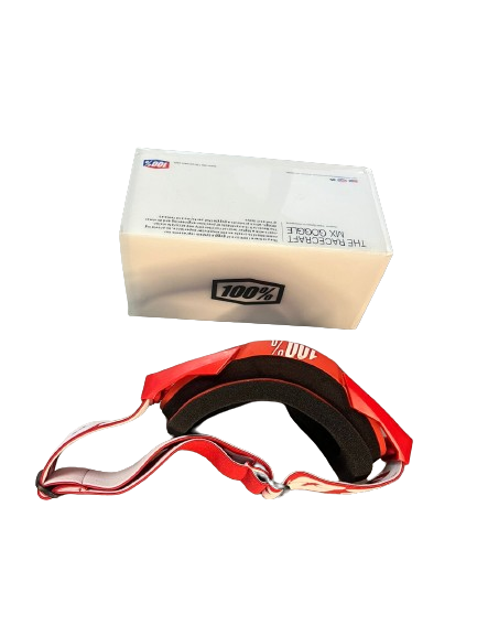 100% The Motocross & Mountain Biking  MX Goggle – Red and white (plain tint) - 1 YEAR WARRANTY