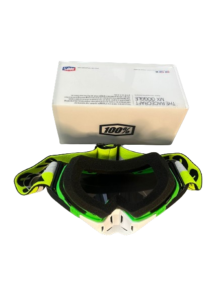 100% The Motocross & Mountain Biking  MX Goggle – Green white black (tinted) - 1 YEAR WARRANTY