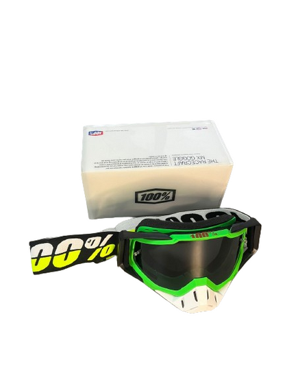 100% The Motocross & Mountain Biking  MX Goggle – Green white black (tinted) - 1 YEAR WARRANTY