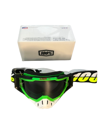 100% The Motocross & Mountain Biking  MX Goggle – Green white black (tinted) - 1 YEAR WARRANTY