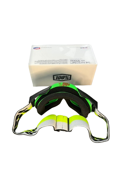 100% The Motocross & Mountain Biking  MX Goggle – Green white black (tinted) - 1 YEAR WARRANTY