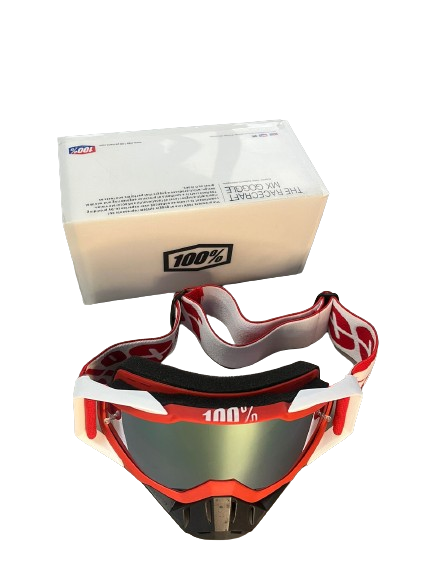 100% The Motocross & Mountain Biking  MX Goggle – Red and white with black nose (gold  tinted) - 1 YEAR WARRANTY