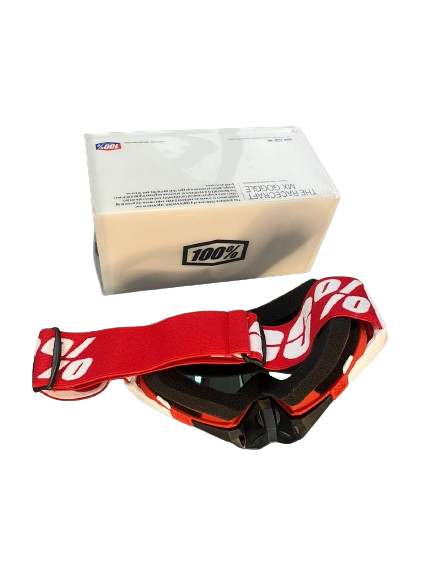 100% The Motocross & Mountain Biking  MX Goggle – Red and white with black nose (gold  tinted) - 1 YEAR WARRANTY