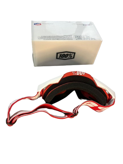 100% The Motocross & Mountain Biking  MX Goggle – Red and white with black nose (gold  tinted) - 1 YEAR WARRANTY