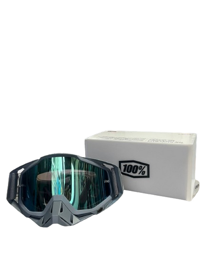 100% motocross goggle grey with blue tinted - 1 YEAR WARRANTY