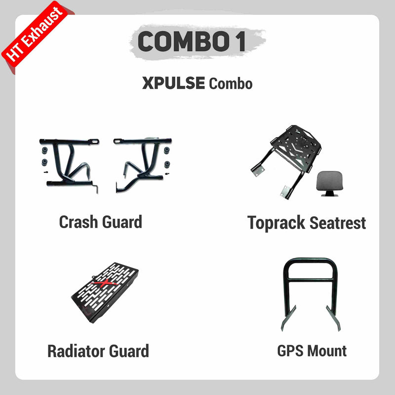 COMBO 1 XPULSE Crash Guard +Top Rack Seatrest + Radiator Guard + GPS Mount – HT EXHAUST