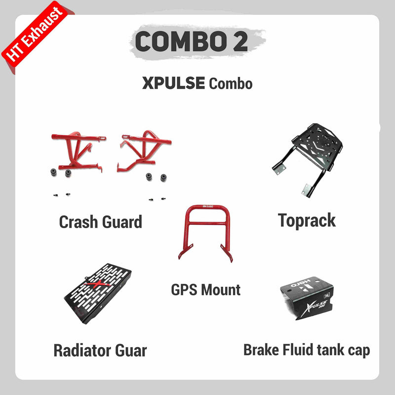 COMBO 2 XPULSE Crash guard + Top Rack GPS Mount + Radiator Guard + Brake Fluid Tank Cap – HT EXHAUST