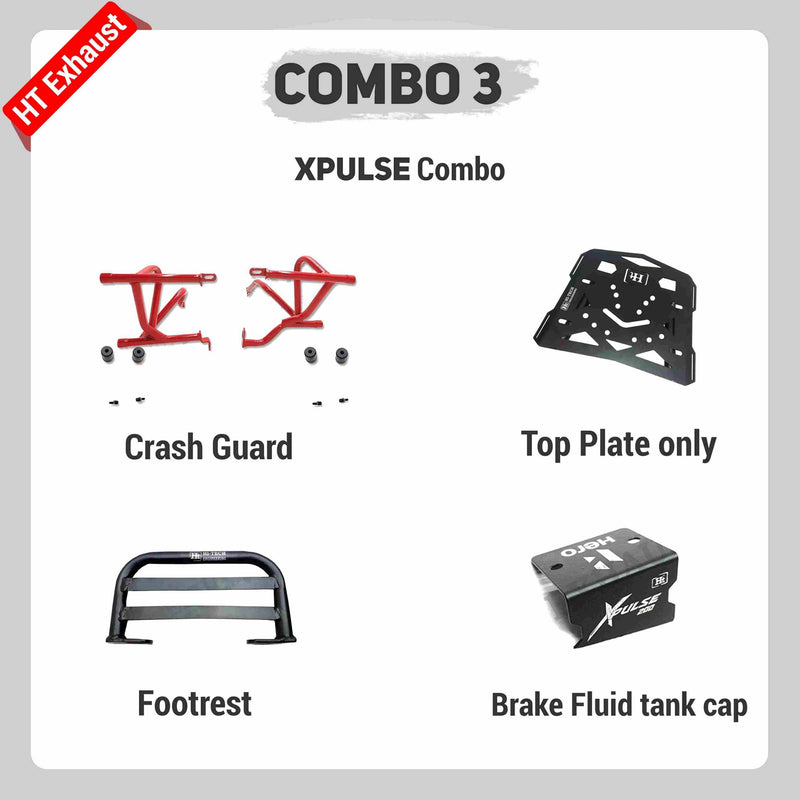 COMBO 3 XPULSE Crash Guard + Top Plate only + Footrest + Brake Fluid Tank Cap– HT EXHAUST