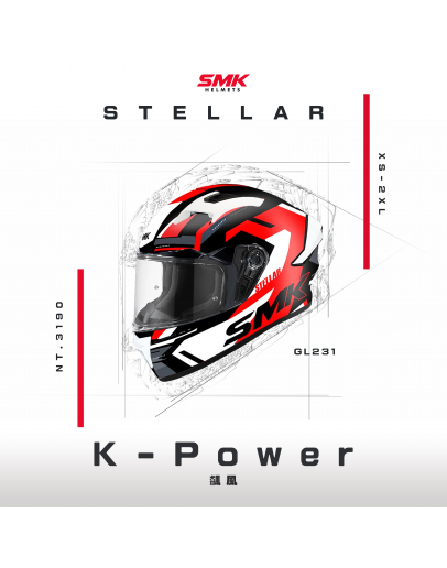 SMK Stellar Sports K Power Gloss Black Red White (GL231) Helmet