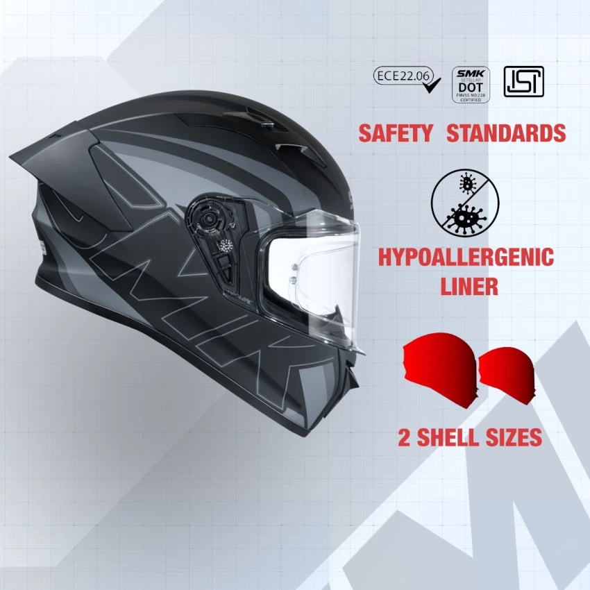 SMK Stellar Sports Stage Gloss Black Grey Black (GL262) Helmet