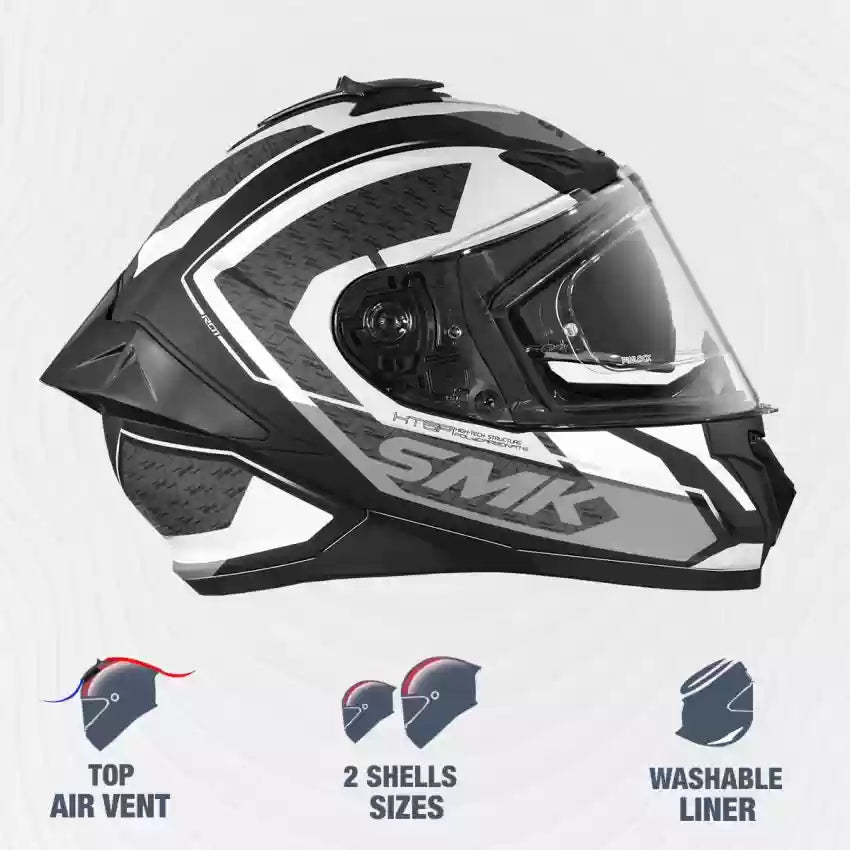 SMK Helmets - Typhoon - RD1 - Matt Black White Grey - Dual Visor Full Face Helmet (MA216)