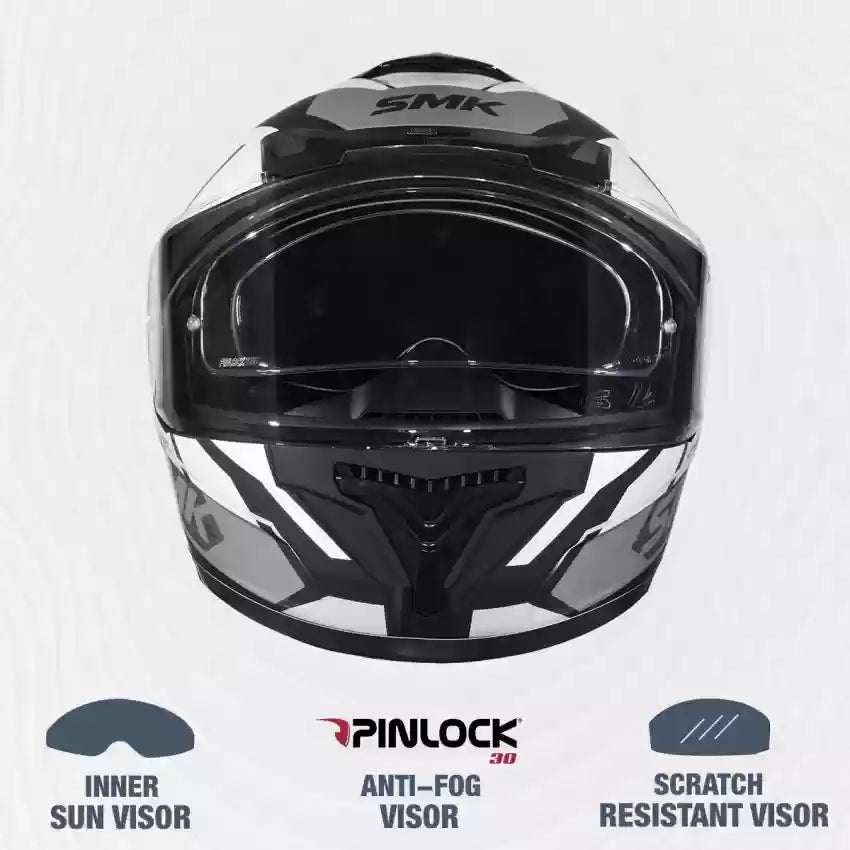 SMK Helmets - Typhoon - RD1 - Matt Black White Grey - Dual Visor Full Face Helmet (MA216)