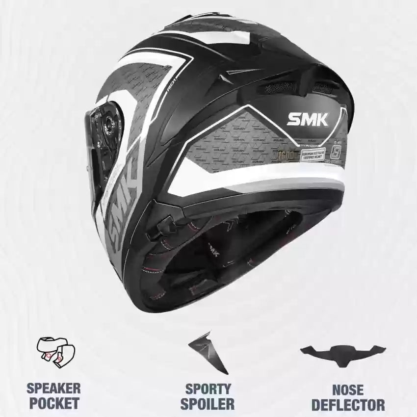 SMK Helmets - Typhoon - RD1 - Matt Black White Grey - Dual Visor Full Face Helmet (MA216)