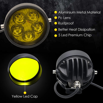 LIU HJG 50W Round 5 LED Fog Lights with Yellow Cap and Wiring Kit and dimmable switchUniversal for Car & Bike (Pack of 2)