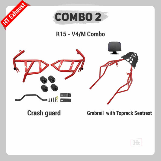 COMBO 2 R15 V4 Crash Guard + Grab Rail with Top Rack Seat Rest – HT EXHAUST