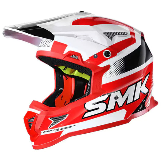 SMK Helmet Off Road Helmet SMK ALLTERRA with X-Throttle Graphics GL132 Gloss White RED / Black